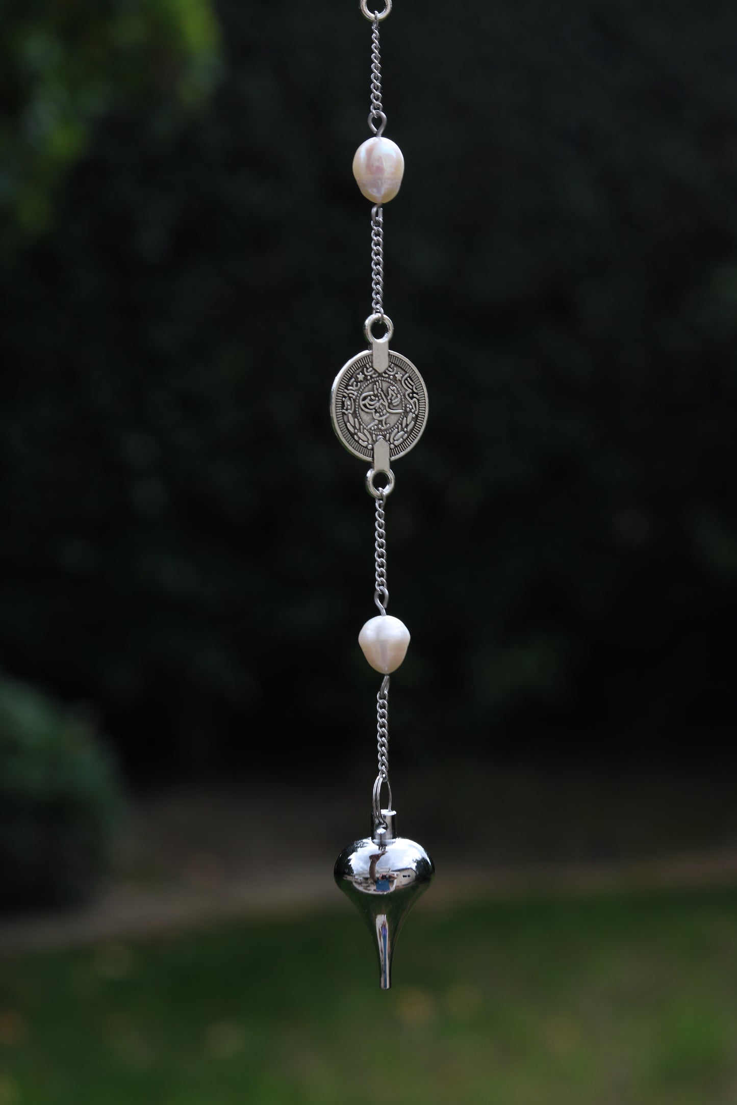 Silver Coin & Pearl Pendulum