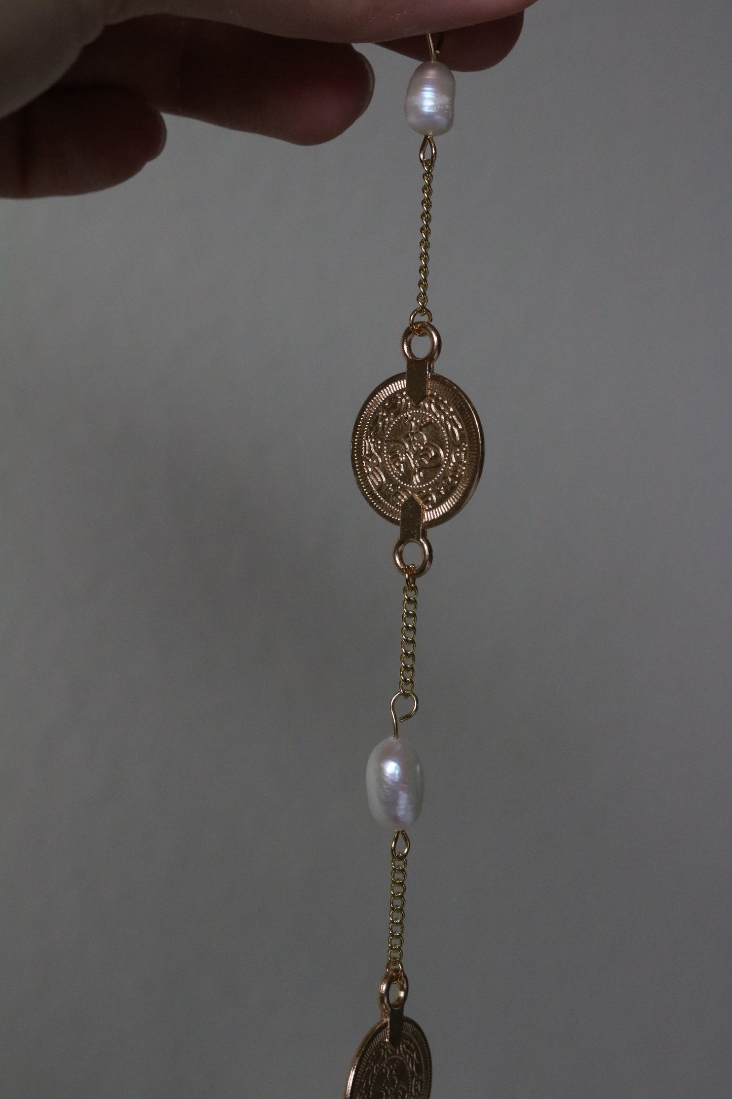 Golden Coin & Pearl Pendulum