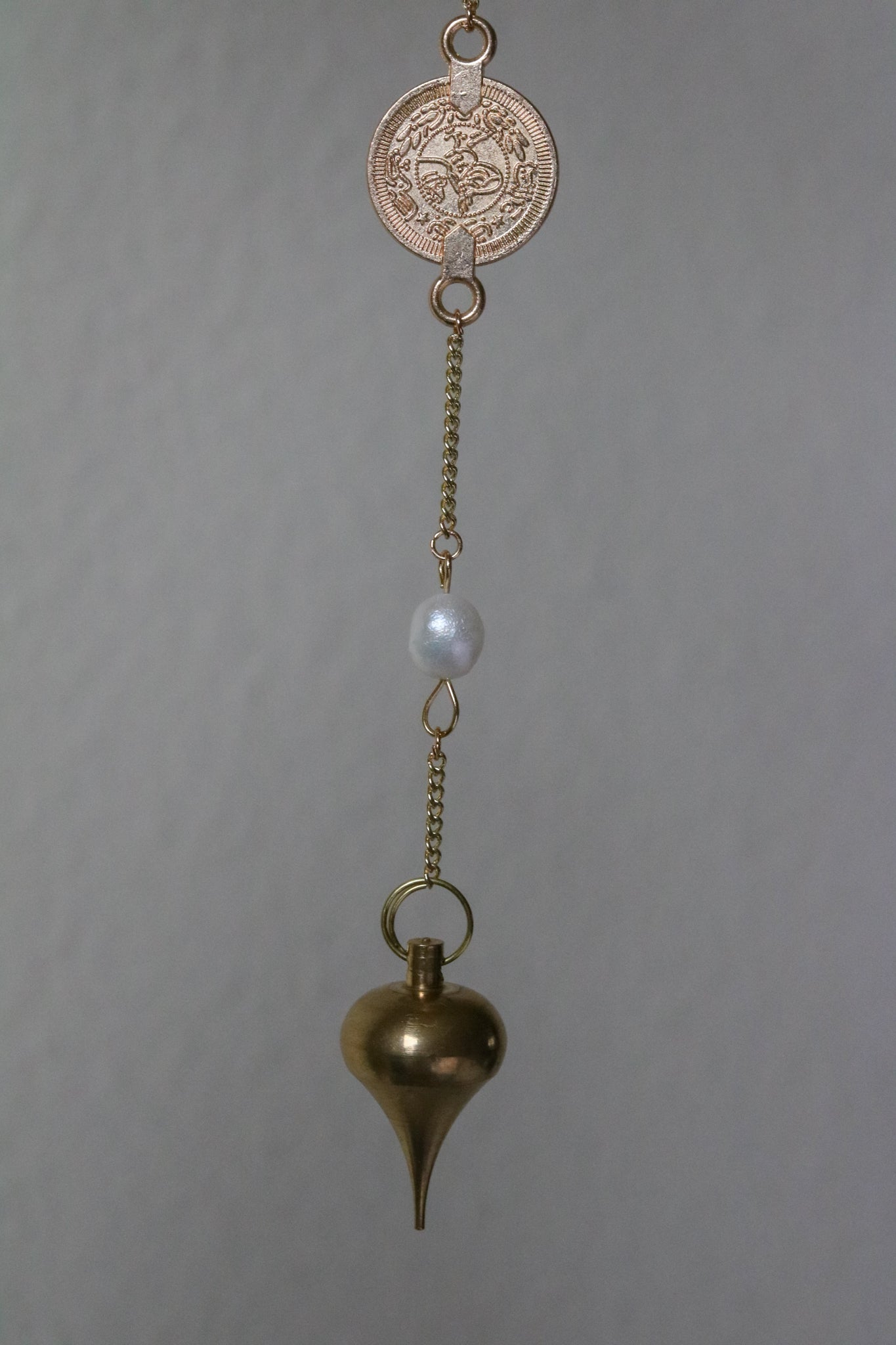 Golden Coin & Pearl Pendulum
