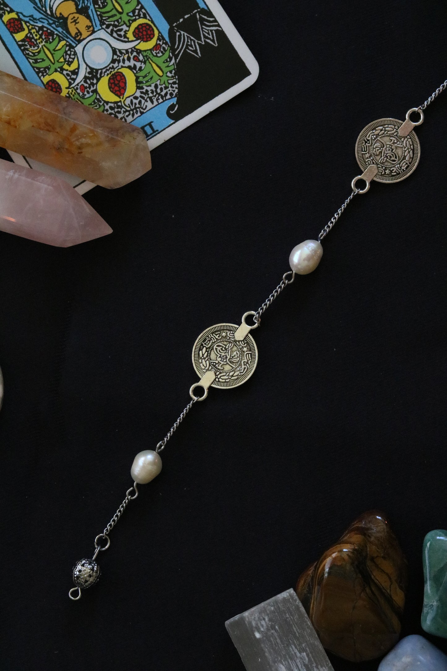 Silver Coin & Pearl Pendulum