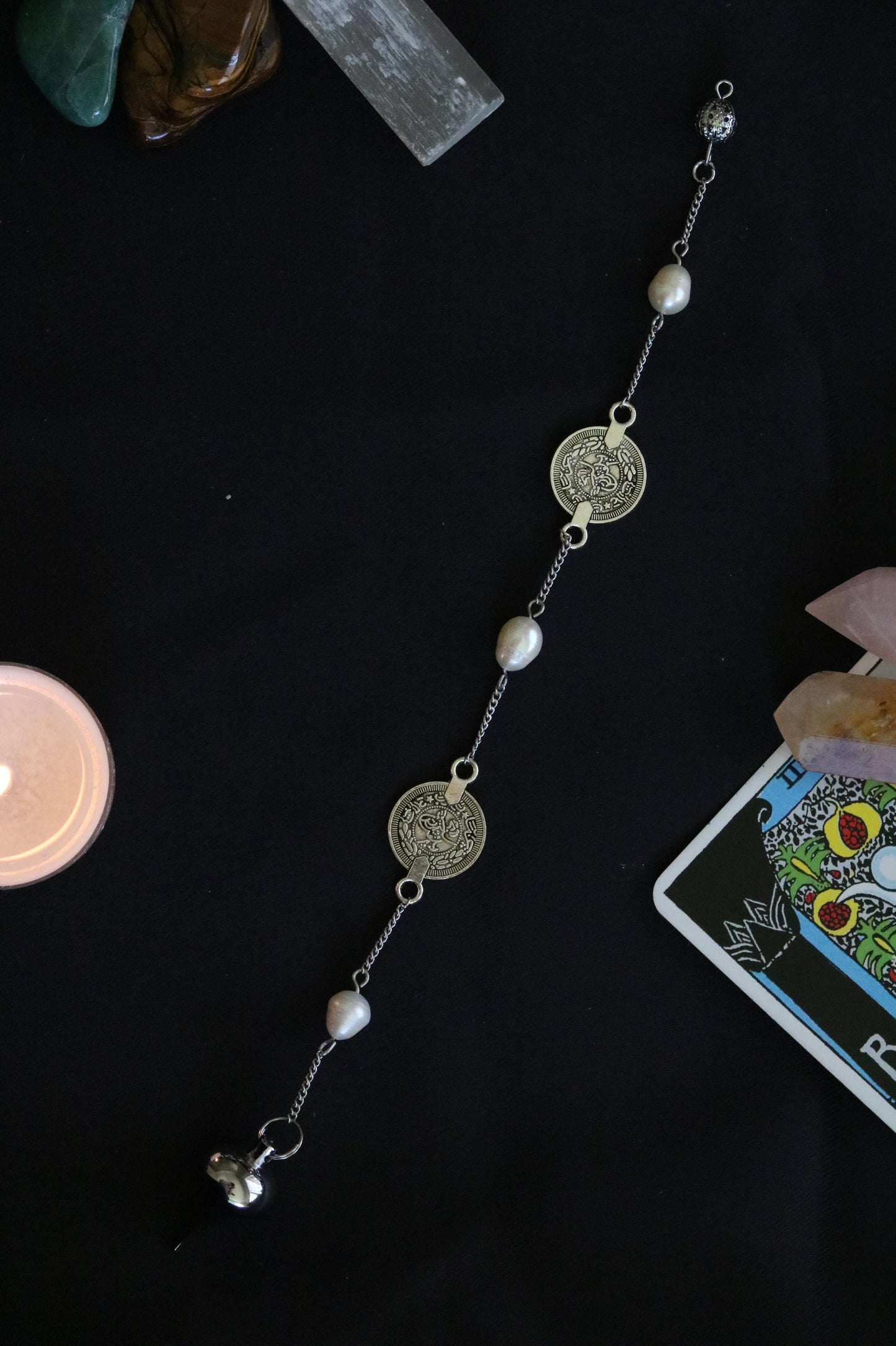 Silver Coin & Pearl Pendulum