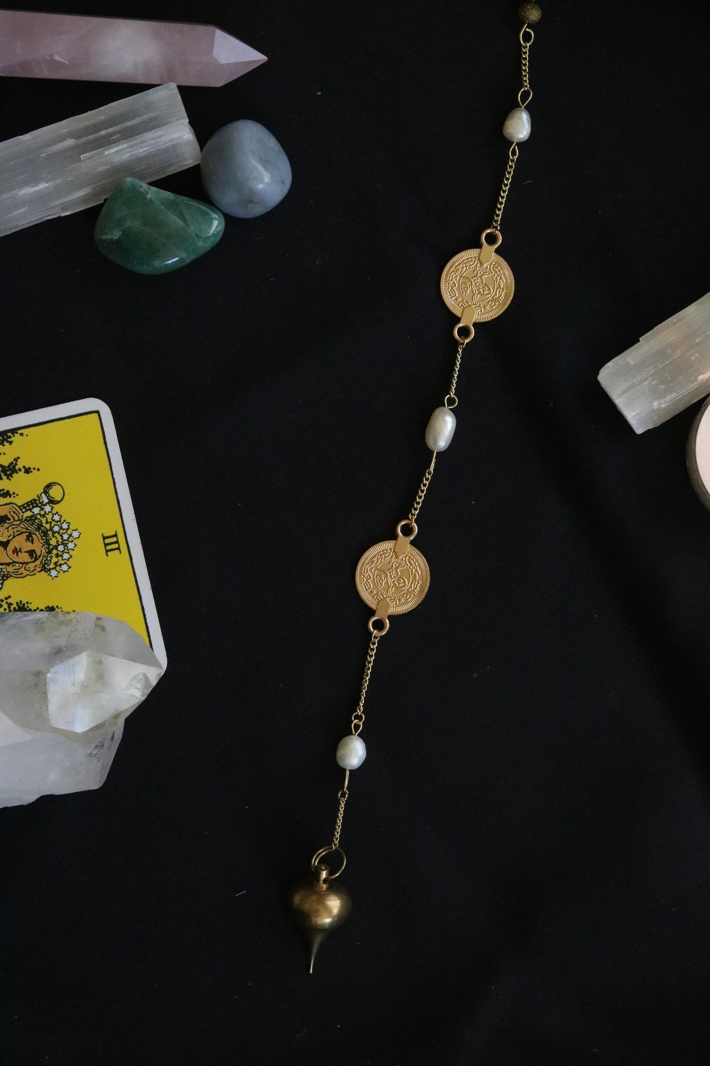 Golden Coin & Pearl Pendulum