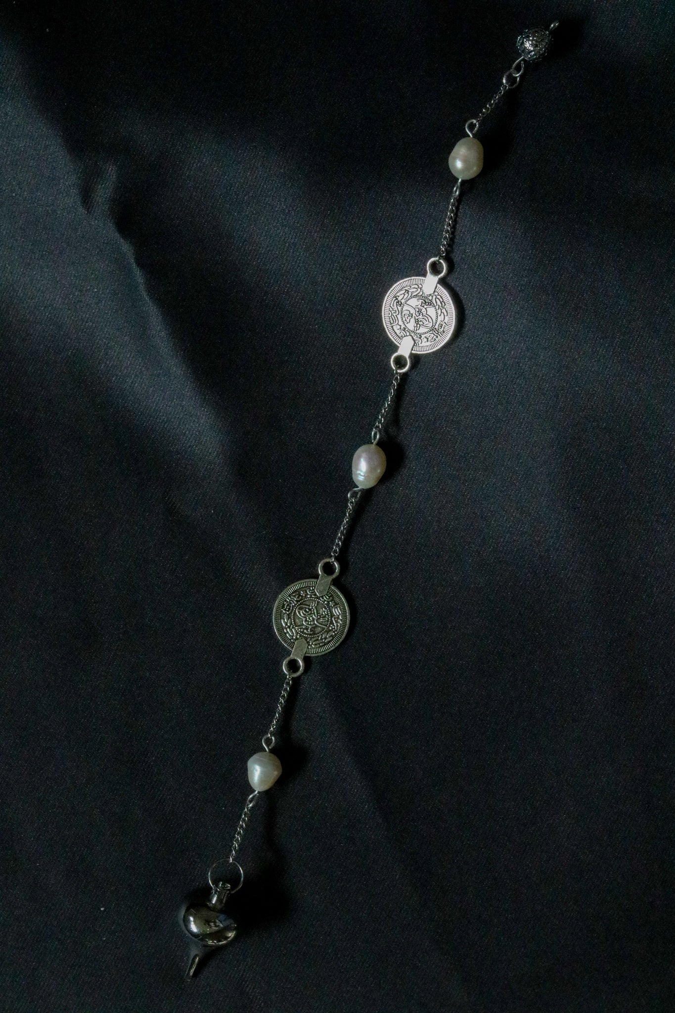 Silver Coin & Pearl Pendulum