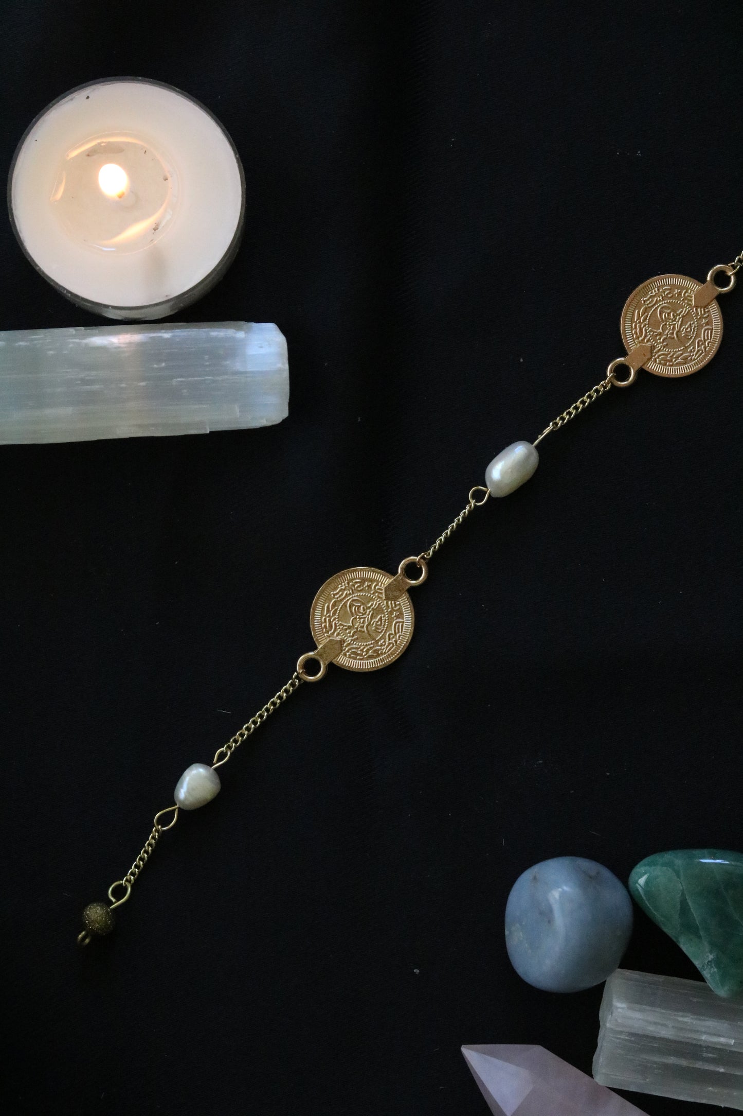 Golden Coin & Pearl Pendulum